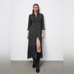 Zara Black Floral Midi Dress (S)